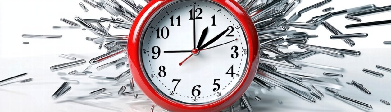 Red Clock Exploding with Metal Fragments.