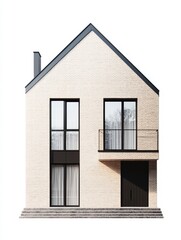 Obraz premium Contemporary Brick House Facade: A modern architectural design, showcasing a stylish brick facade, large windows, a balcony, and a sleek black door, represents residential living.