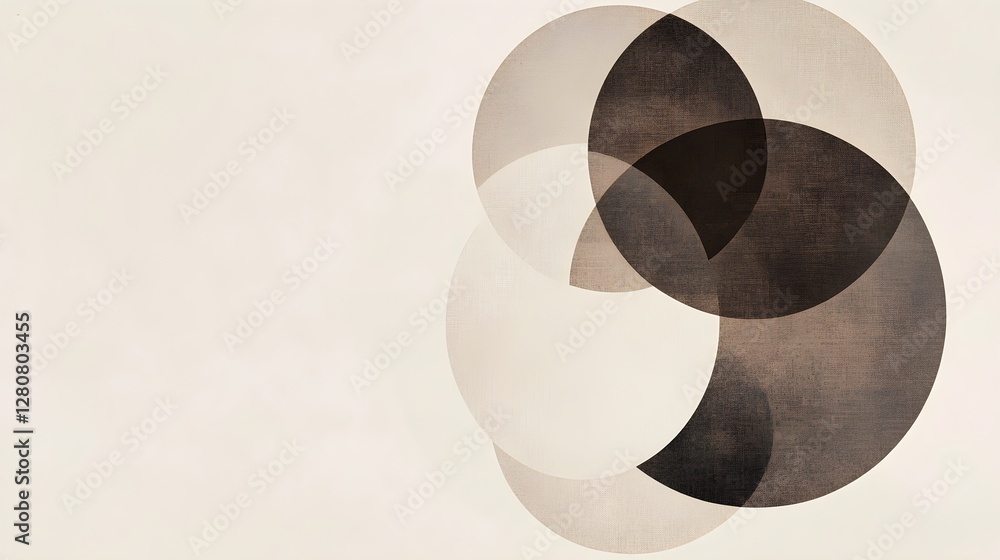 Poster abstract circles intersecting in a beige and brown palette on textured background