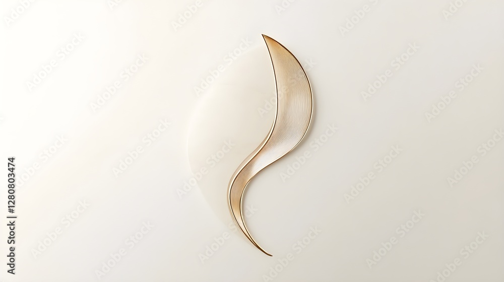 Poster elegant golden abstract shape on neutral backdrop, minimalistic modern graphic design element with s
