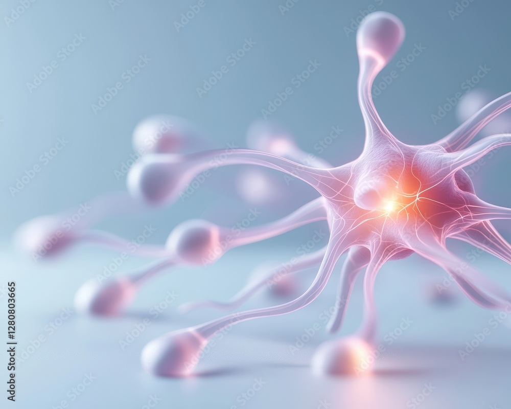 Poster an artistic representation of a neuron, showcasing its intricate structure with glowing connections,