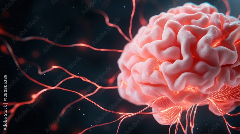 Poster a detailed close-up of a brain with glowing neural connections, symbolizing thought processes and co