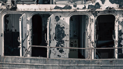 old broken down sunken ship in the port of Ukraine