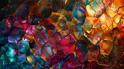 A colorful stained glass window with a heart shape in the center.