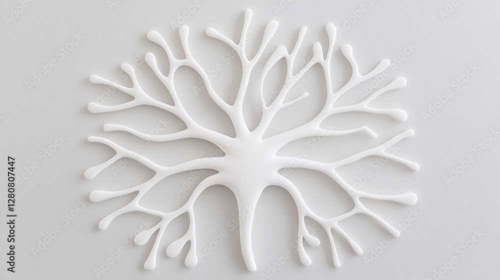 Poster a minimalist white tree-like structure with intricate branches, resembling an artistic representatio