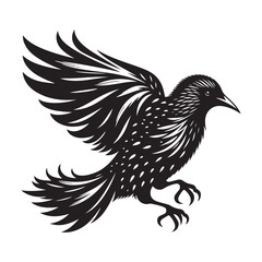 Starling bird Silhouette Vector Illustration, Solid White Background.