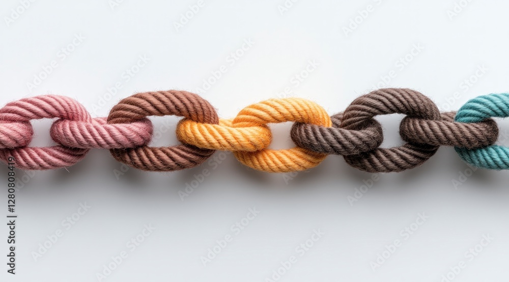 Poster colorful rope chain unity teamwork connection collaboration web banner