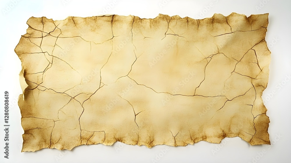 Poster aged parchment: vintage paper texture with cracks and torn edges for backgrounds and graphic design 