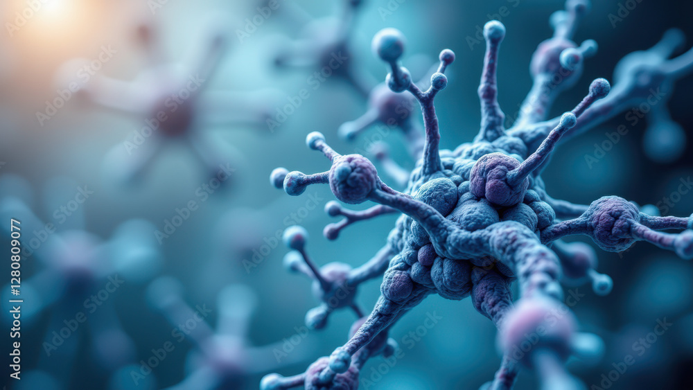Poster microscopic view of neurons, highlighting a dendrite with synaptic connections.
