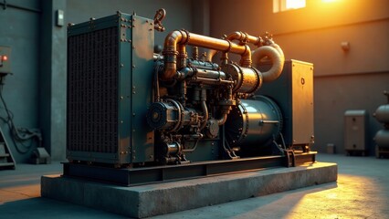 Fototapeta premium Industrial Power Generator in a Factory Setting A Robust and Reliable Energy Source