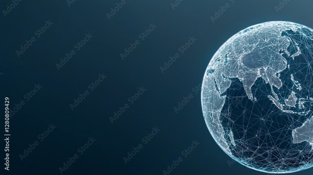 Poster global network digital connections world map