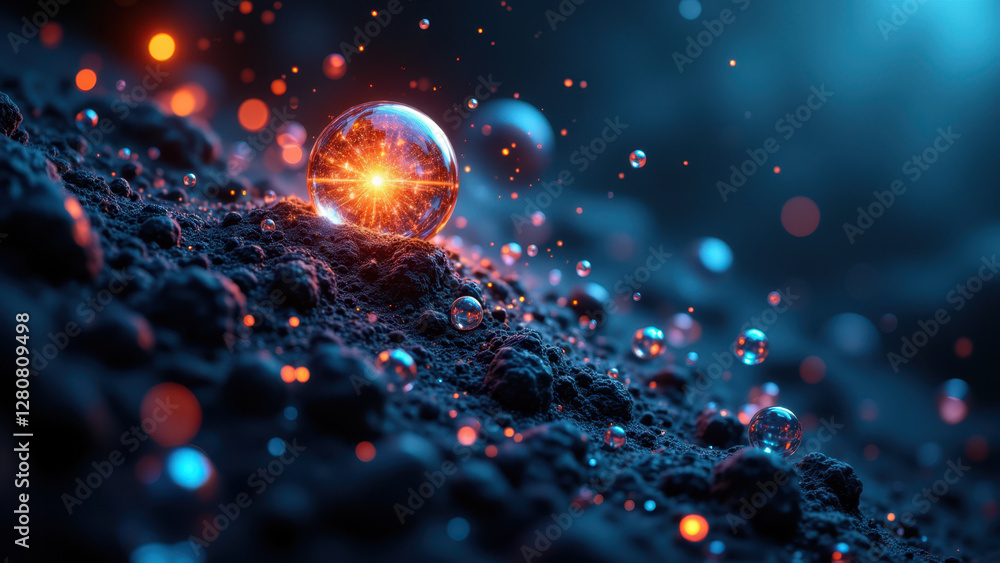 Poster an abstract and dynamic depiction of semaglutide with a focus on science and technology elements.