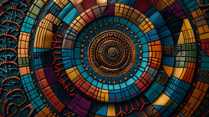 Fototapeta premium A colorful mosaic with a blue center. The colors are bright and bold, creating a sense of energy and excitement