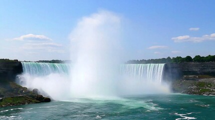 Fototapeta premium Majestic Niagara Falls, water spray, sunny day, scenic view, tourist destination, possible use for travel brochure, background