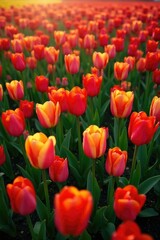 Overhead shot of a field filled with blooming tulips, , spring flowers