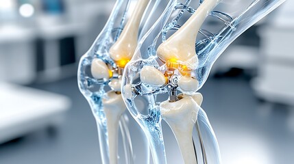 3D Medical Illustration Human Knee Joint Replacement Surgery Anatomy Prosthesis