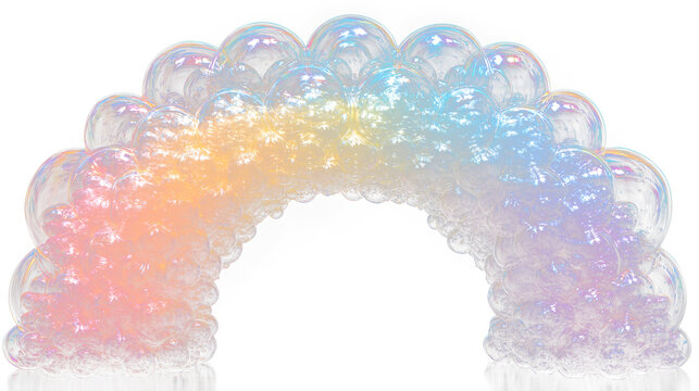 a rainbow colored arch made of soap bubbles