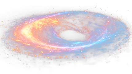 a spiral galaxy with bright blue and orange stars
