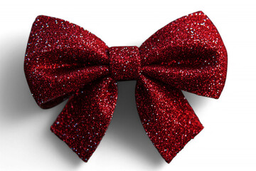 Sparkling red glitter bow tie on transparent background