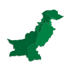 Obraz premium Pakistan map with border highlighted regions, states, isolated on white background. Template map of Pakistan. Detailed vector illustration.