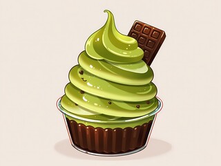 Cute Matcha and chocolate cupcake on pastel background