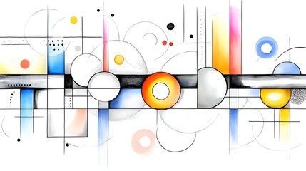 Obraz premium Abstract Geometric Watercolor Painting Circles Lines and Vibrant Colors