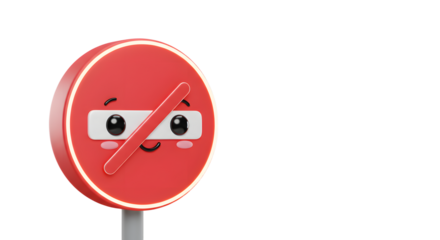 Cute Cartoon No Entry Sign with Eyes and Smile Illustration