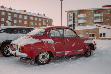 Frozen car in the scandinavian streets