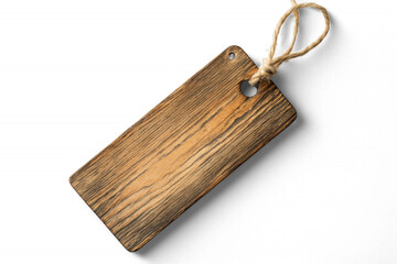 Wooden tag with string on transparent background