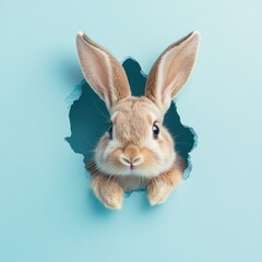 Obraz premium Bunny pops out of a hole