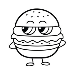 Cool  Hamburger Character, Line Art, Cute, Fast Food, Fun
