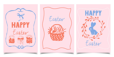 Set of hand-drawn Easter greeting cards