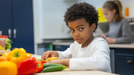 Autism research on promoting healthy habits with nutrition-focused activities. Featuring healthy snack preparation and food education