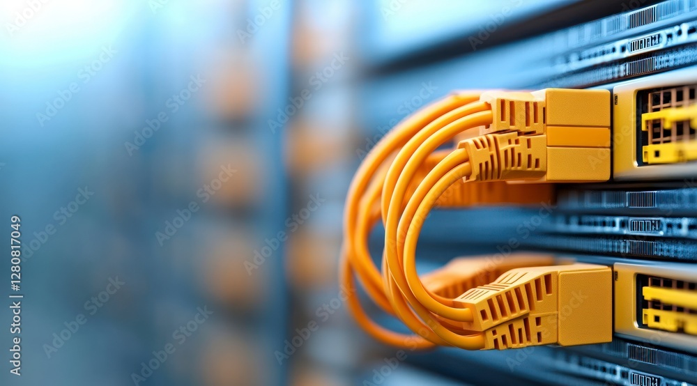 Poster high res network server cables data center technology close up