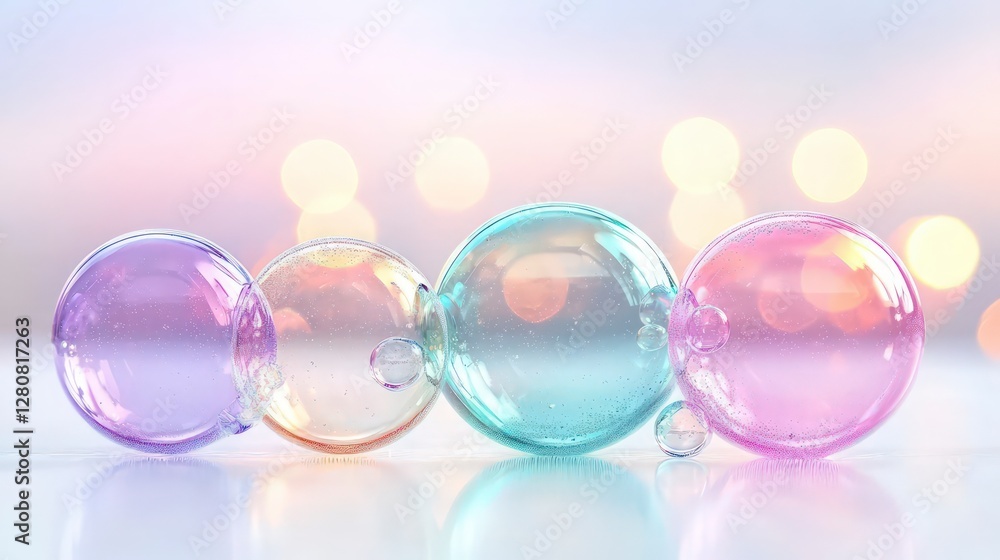 Poster pastel soap bubbles abstract background colorful spheres shiny light bokeh macro cl