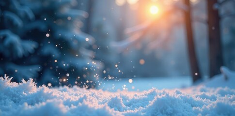 Sparkling snowflakes dance in a whimsical winter scene, shine, twirl, icy