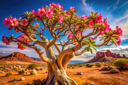 Stunning Desert Rose (Adenium obesum) photography showcasing vibrant blooms, expertly composed using the rule of thirds.