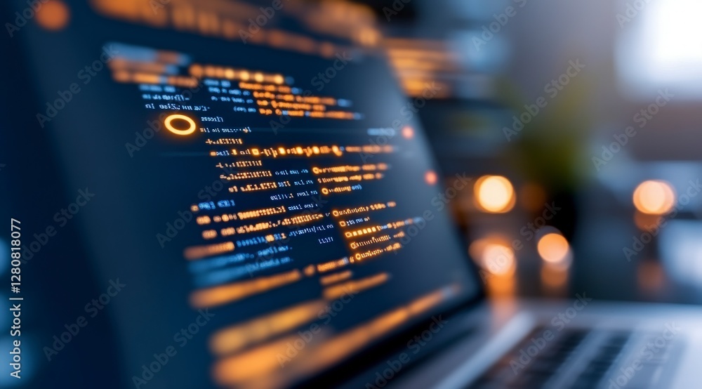 Poster futuristic tech close up laptop screen code data