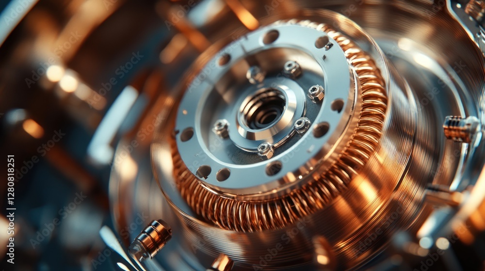 Aufkleber close-up of a shiny mechanical component showcasing intricate details and reflections