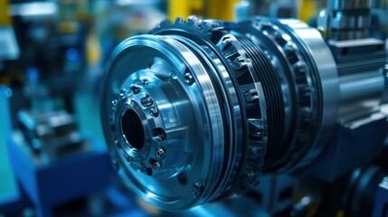 Fototapeta premium Close-up of a precision-engineered mechanical component in a high-tech manufacturing facility