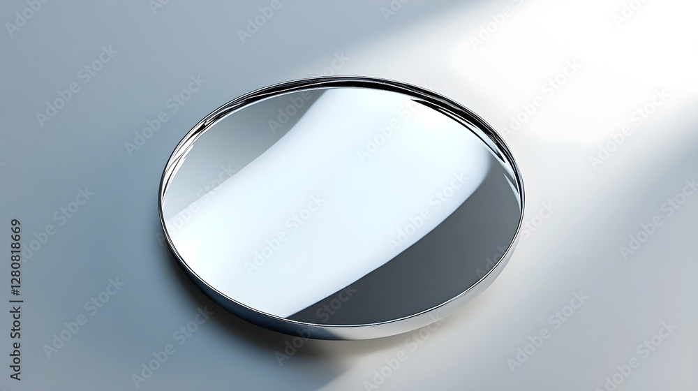 Poster minimalist round metallic surface: clean, shiny, silver chrome design element