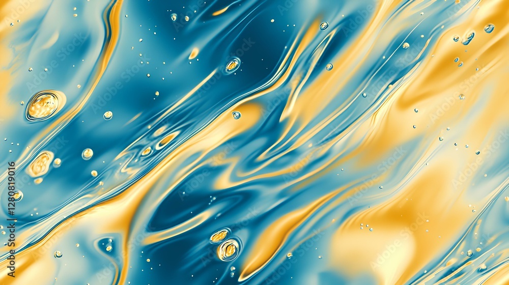 Poster the mesmerizing effect of mixing water and oil, creating a visually interesting background with swir