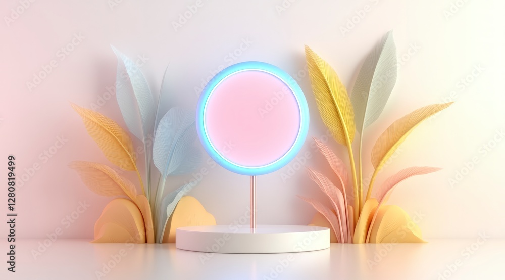 Poster pastel neon circle mockup minimalist product display 3d render