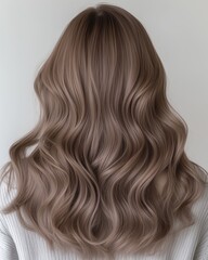 Naklejka premium Back View of Wavy Ash Blonde Hair on White Background
