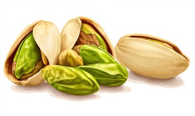 Fototapeta premium Close-up of shelled and unshelled pistachios arranged artistically on a white background