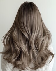 Naklejka premium Back View of Wavy Ash Blonde Hair on White Background