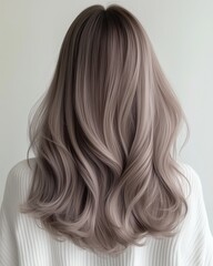 Naklejka premium Back View of Wavy Lavender Ash Blonde Hair on White Background