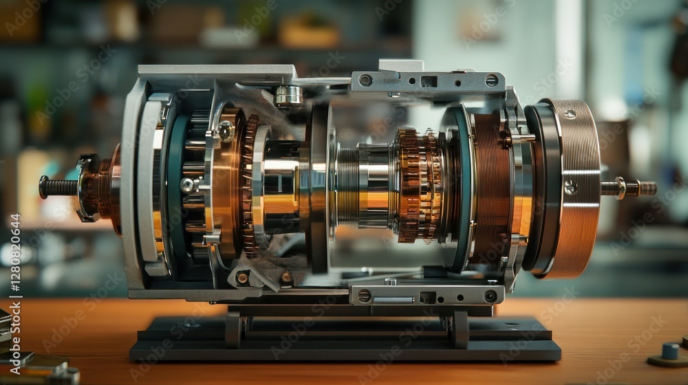 Poster detailed view of a disassembled engine component showcasing intricate mechanical parts and assembly