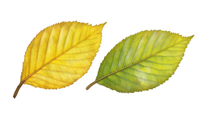 Fototapeta premium Yellow and Green Leaves Displaying Seasonal Change and Natural Beauty, isolated on transparent background, png