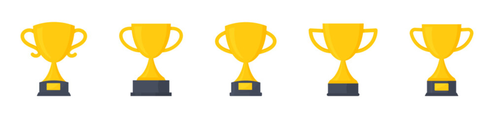 Champions cup trophy vector design. Champion cup winner trophy award. Trophy cup, award, vector icons. Gold trophy with the name plate of the winner